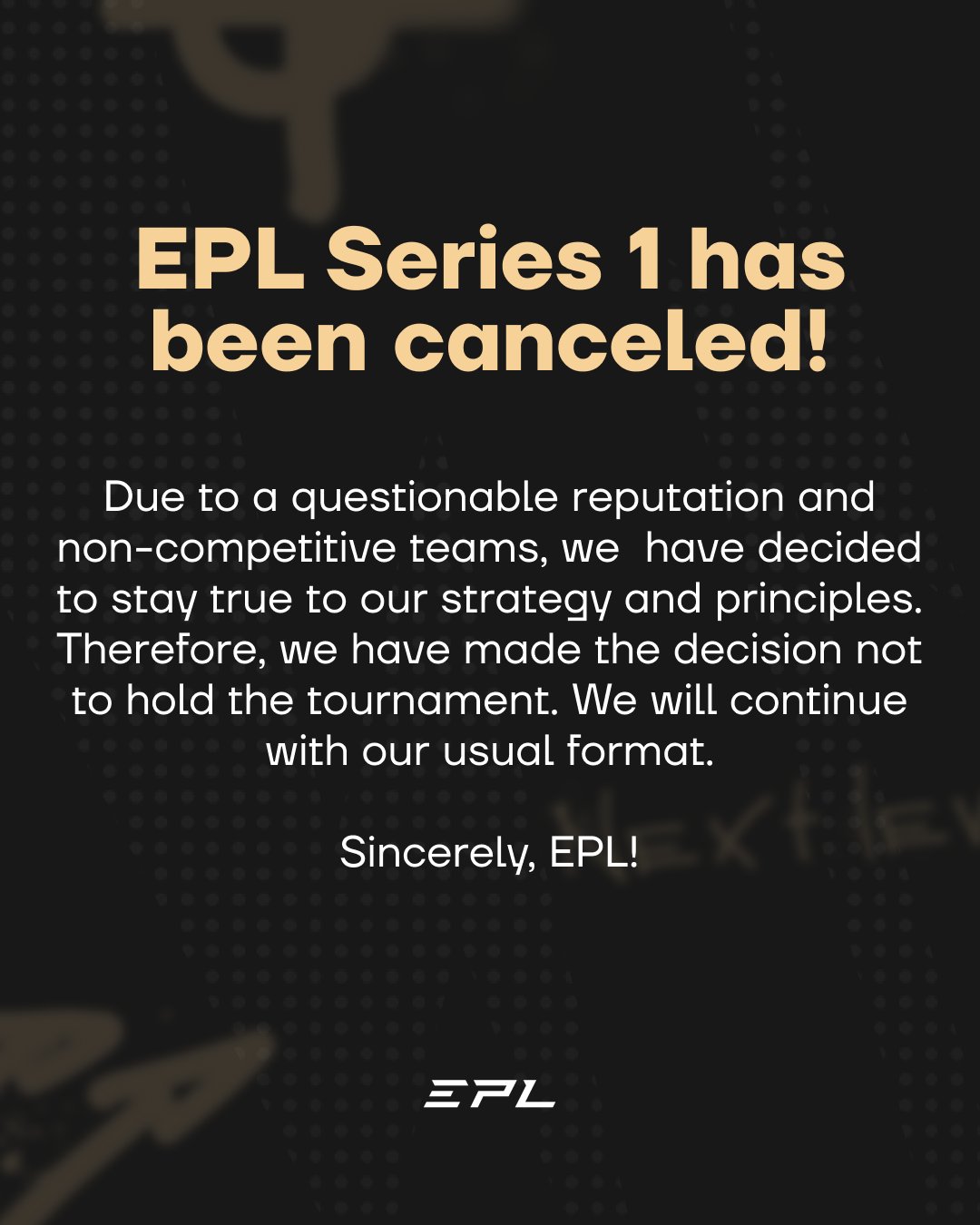 Скасування EPL Series 1 через небажання організаторів запрошувати 